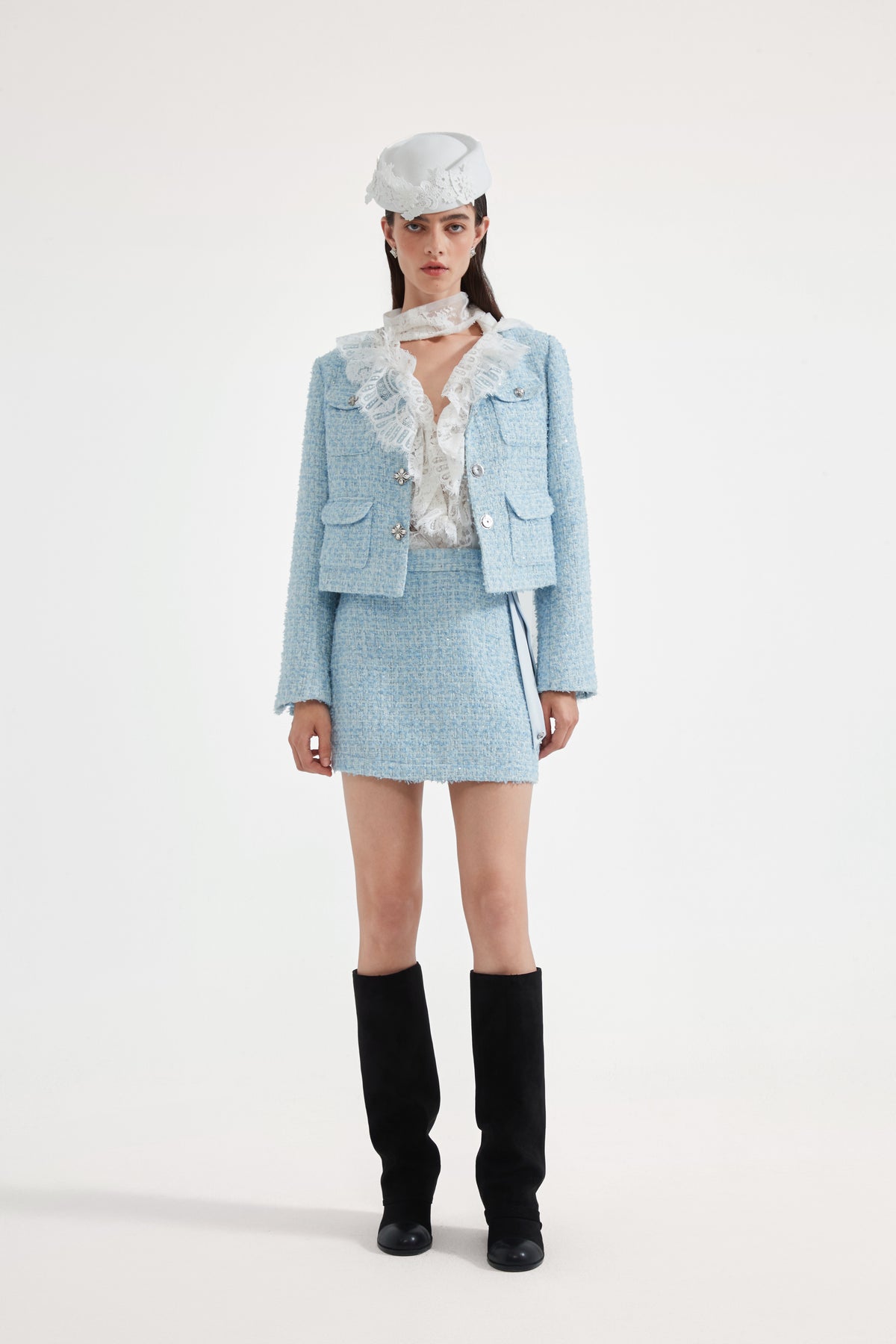 Blue Tweed Pencil Skirt