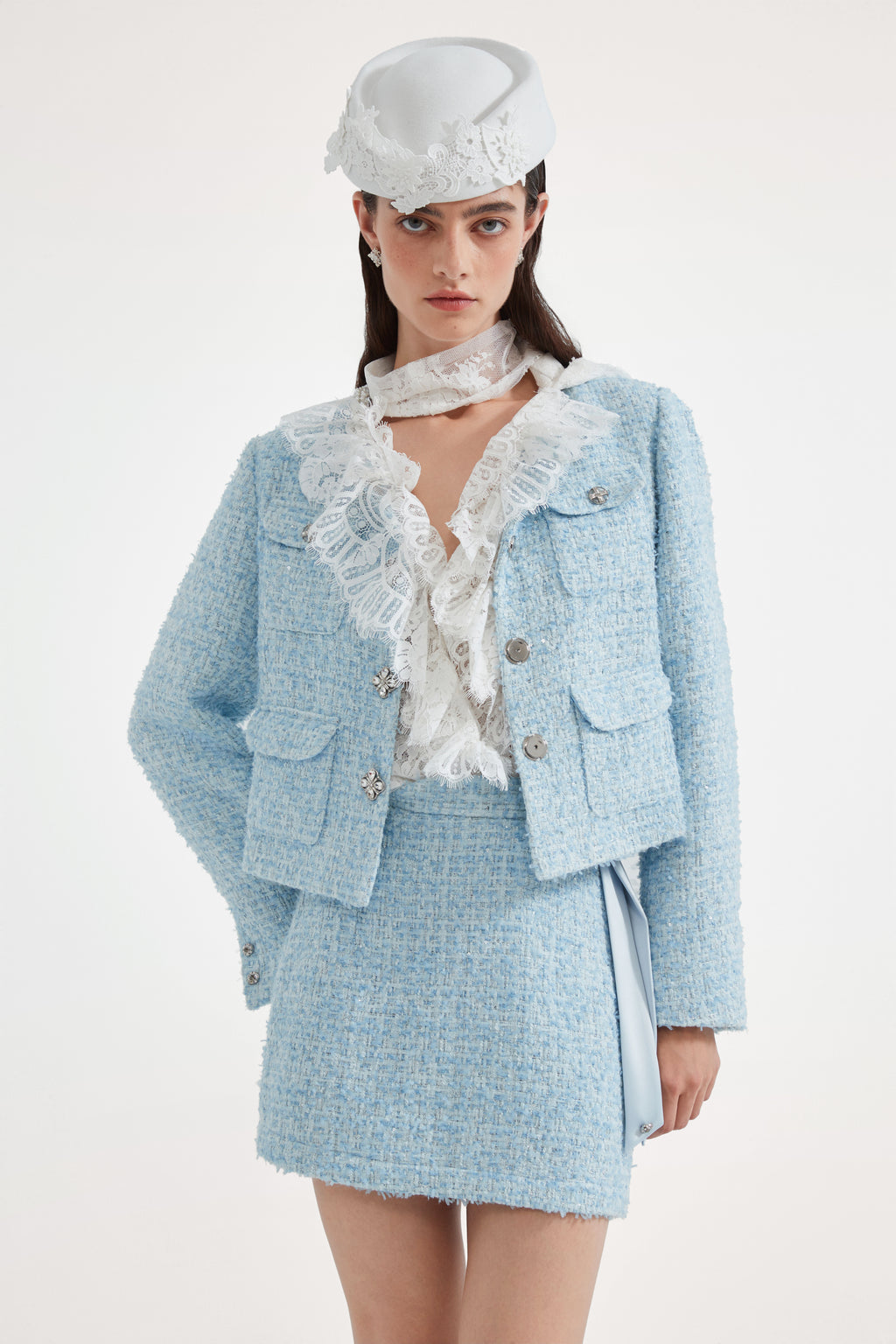 Blue Tweed Pencil Skirt