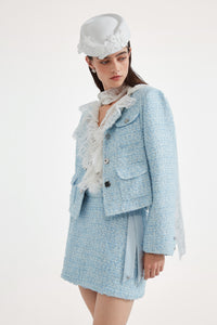 Blue Tweed Pencil Skirt
