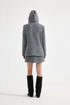 Gray Detachable Square-Necked Tweed Coat