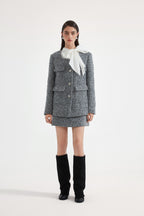 Gray Detachable Square-Necked Tweed Coat