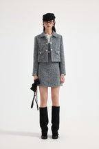 Gray Collar Looped Woolen Coat