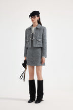 Gray Collar Looped Woolen Coat