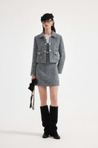 Gray Collar Looped Woolen Coat