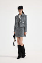 Gray Collar Looped Woolen Coat