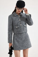 Gray Collar Looped Woolen Coat