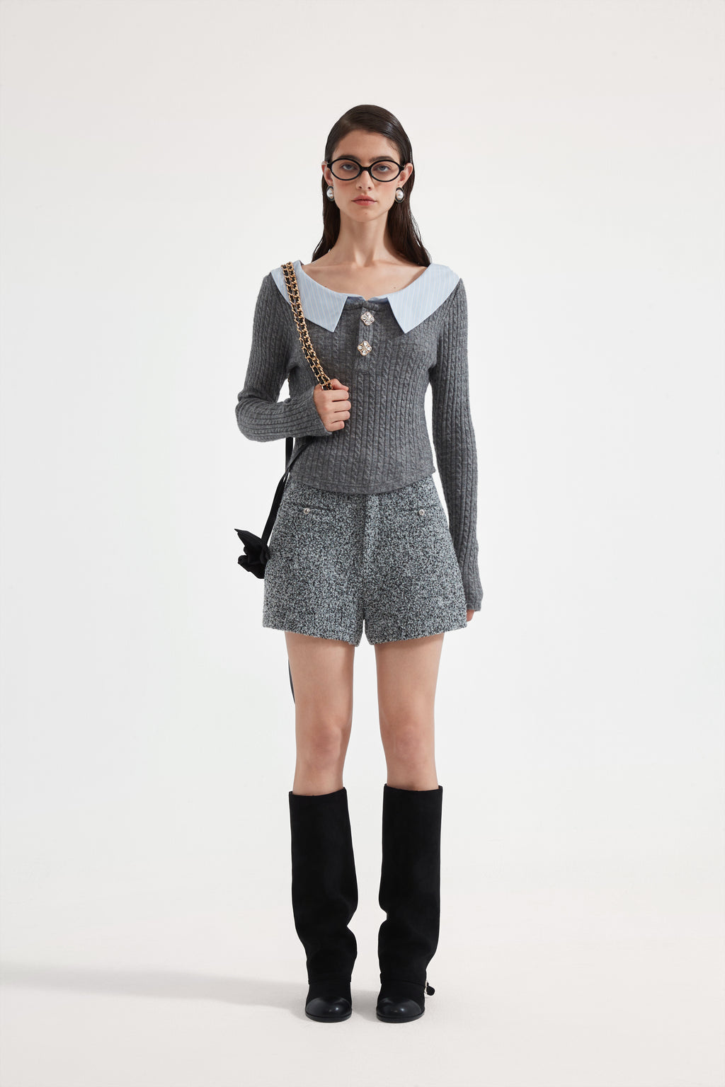 Gray Knit Patchwork Base Layer