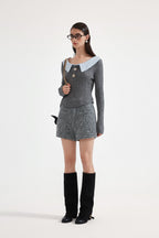 Gray Knit Patchwork Base Layer
