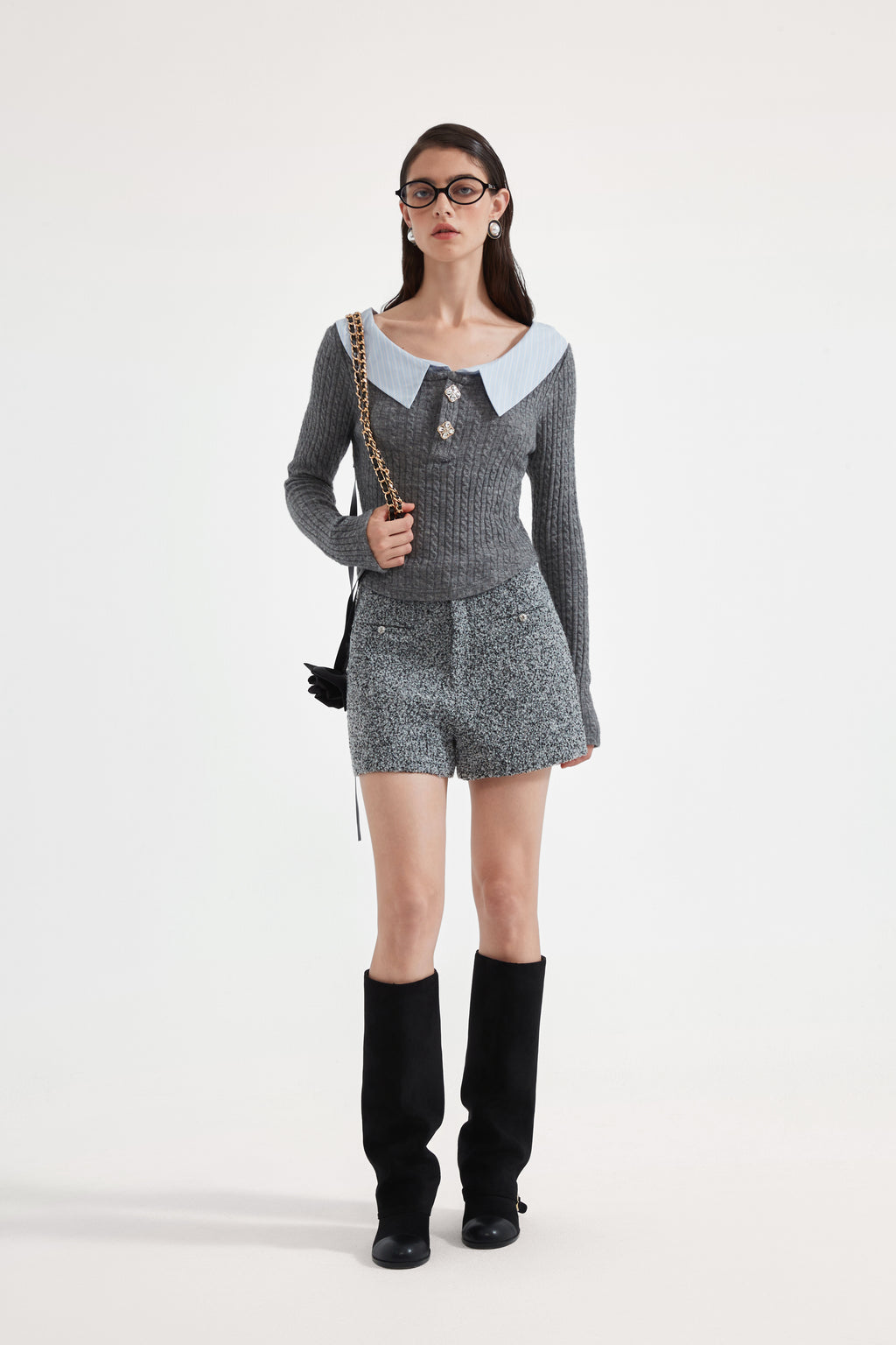 Gray Knit Patchwork Base Layer
