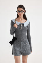 Gray Looped Woolen Shorts