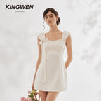 Pearlescent White Wide Strap Sequin Bow Dress