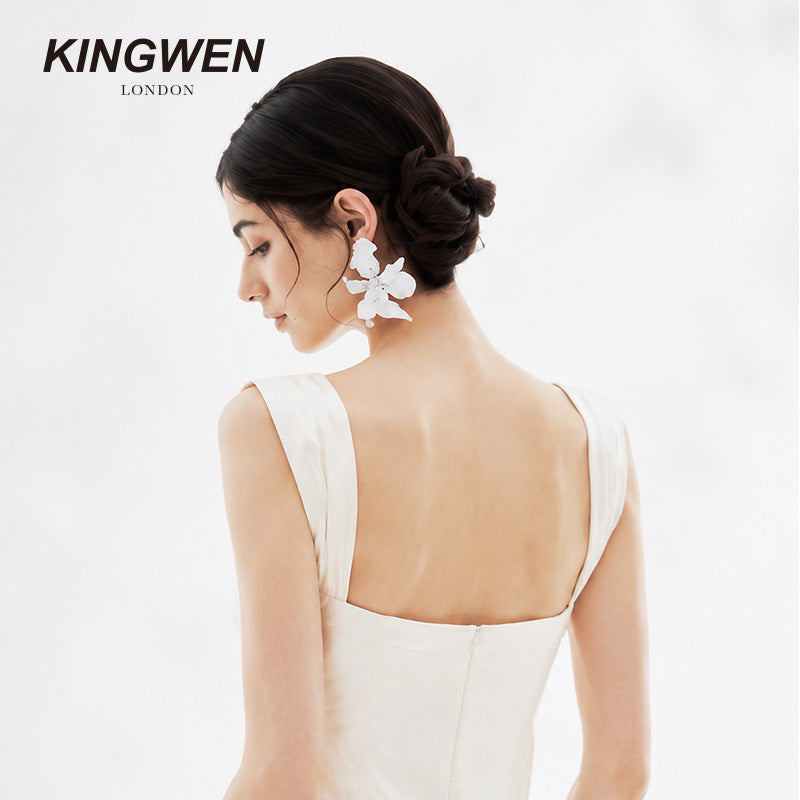 Pearlescent White Wide Strap Sequin Bow Dress