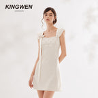 Pearlescent White Wide Strap Sequin Bow Dress