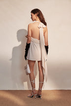 White Halter Santin Dress