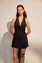 Black Halter Santin Dress