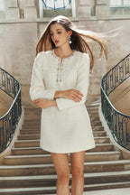 White Woven Gemstone V-Neck Dress