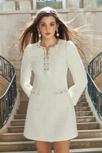 White Woven Gemstone V-Neck Dress