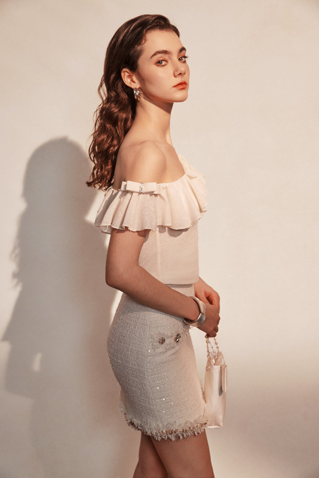 White Off-shoulder Bowknot Top