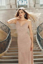 Nude Rhinestone Swing Neck Dress