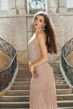 Nude Rhinestone Swing Neck Dress
