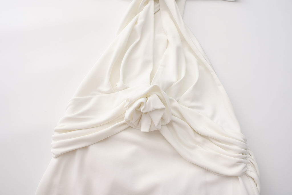 White Halter Santin Dress