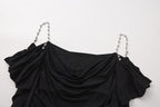 Black Metal-Strapped Ruched Fitted Dress