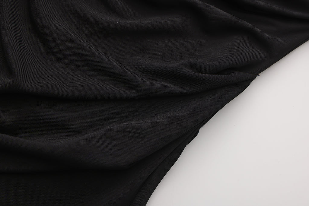 Black Metal-Strapped Ruched Fitted Dress