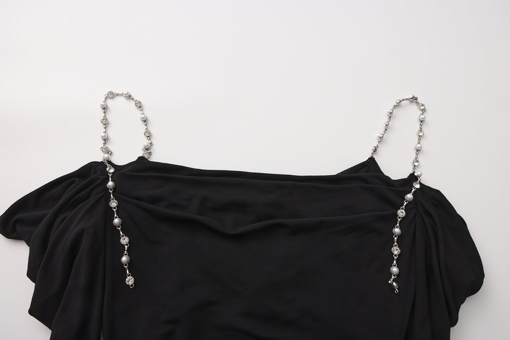 Black Metal-Strapped Ruched Fitted Dress