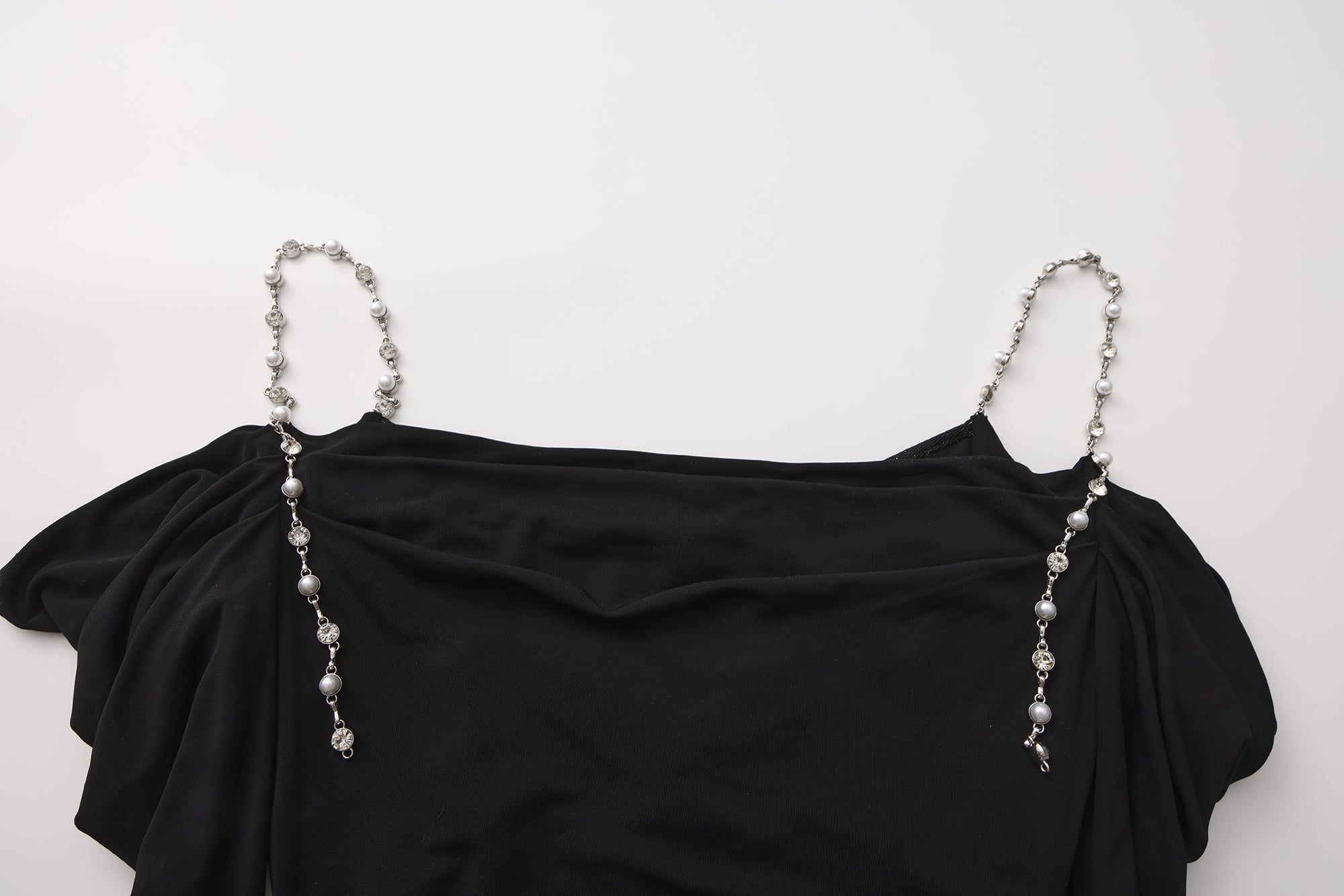 Black Metal-Strapped Ruched Fitted Dress