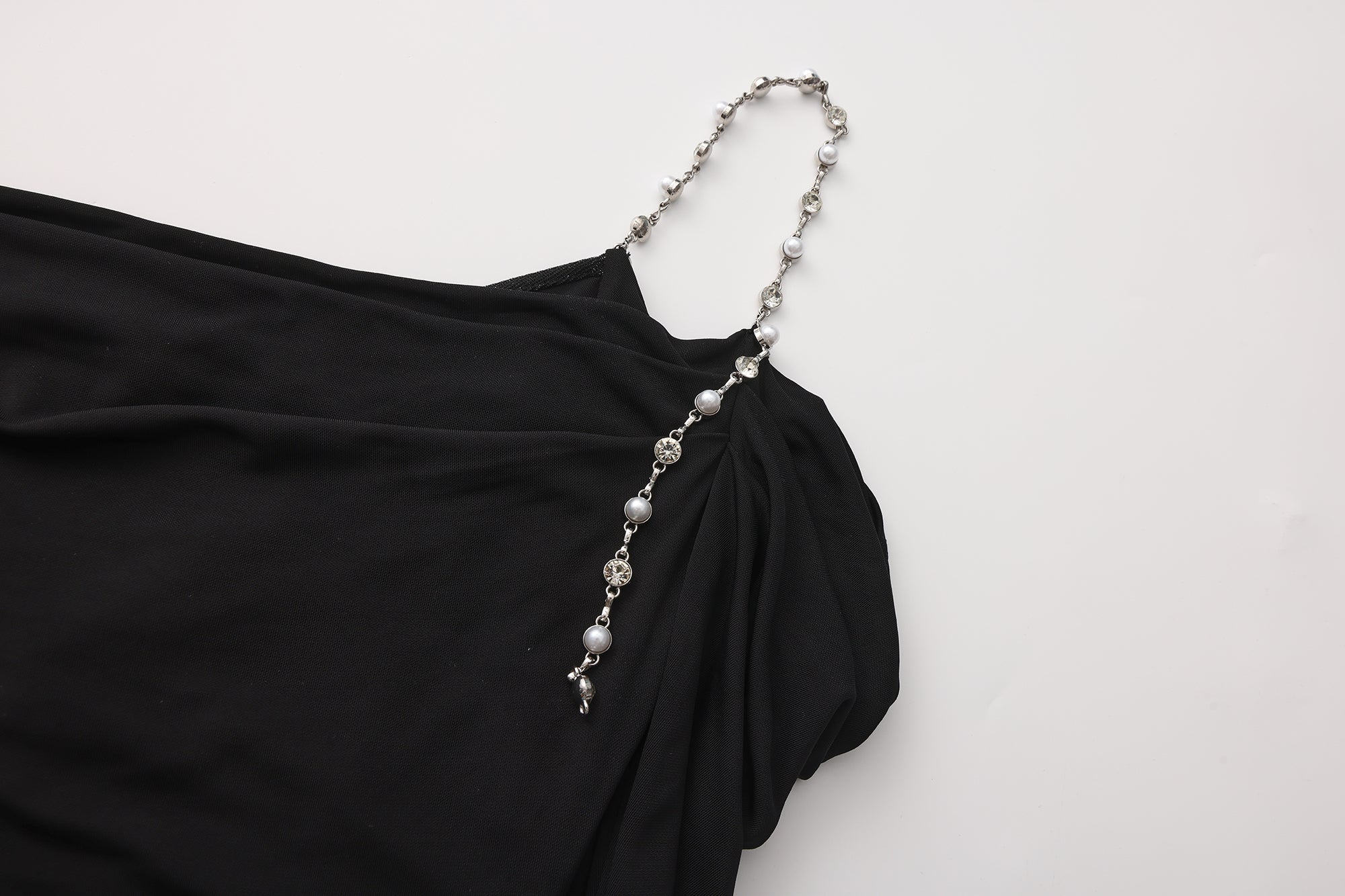 Black Metal-Strapped Ruched Fitted Dress