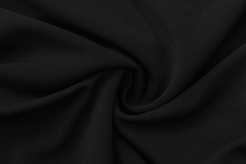 Black Metal-Strapped Ruched Fitted Dress