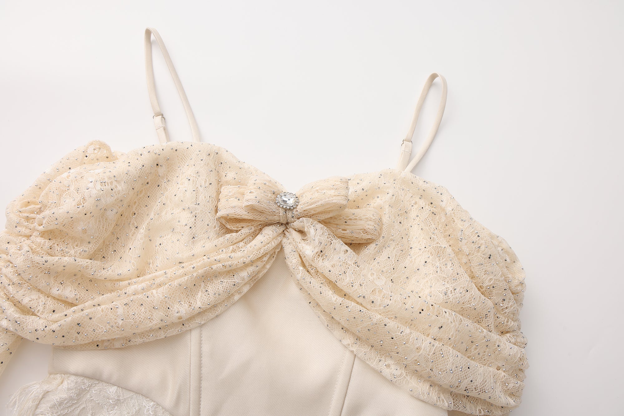 Beige Lace Fitted Waist Dress