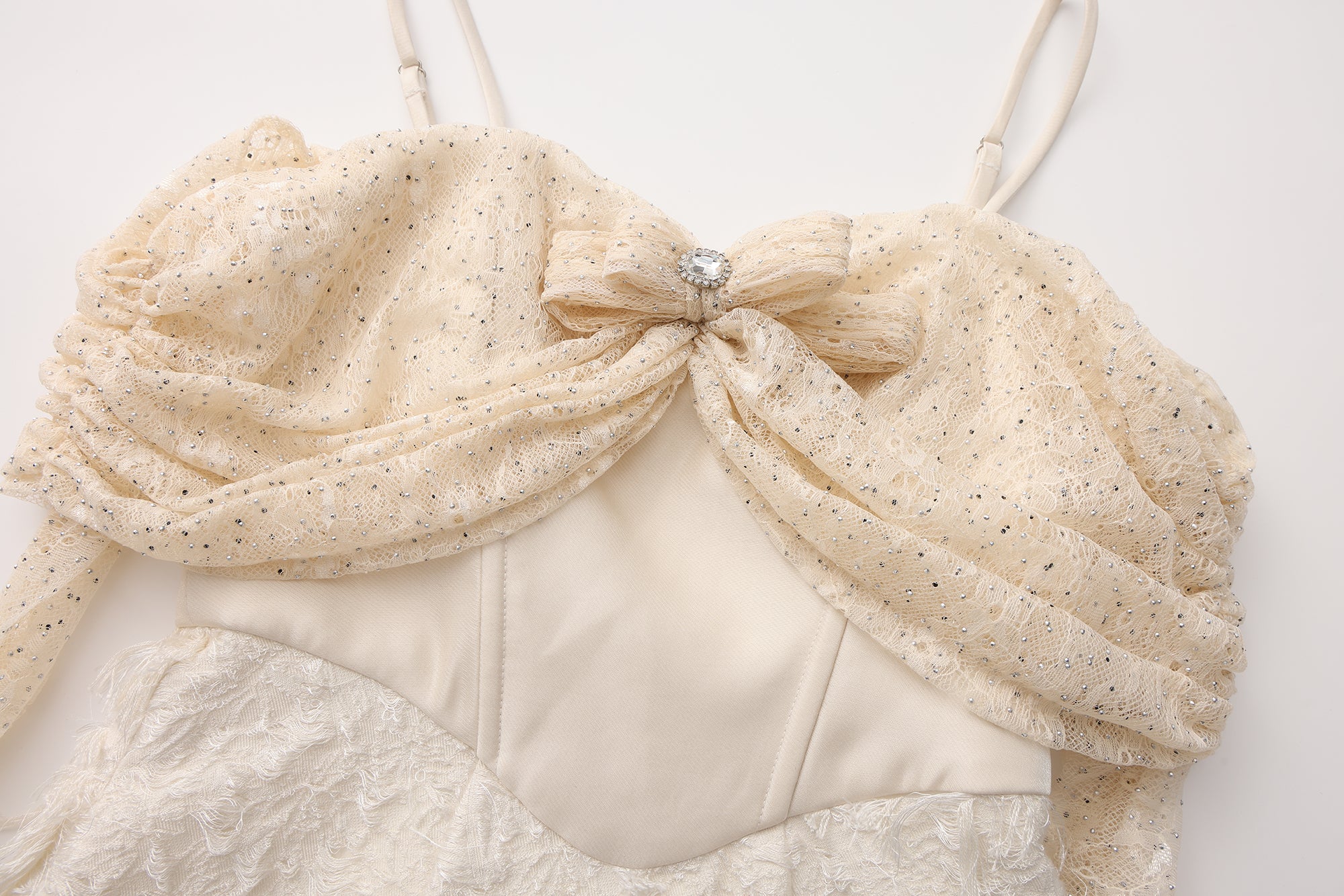 Beige Lace Fitted Waist Dress