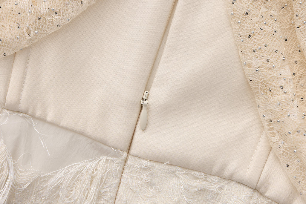 Beige Lace Fitted Waist Dress