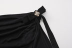Black Off-The-Shoulder Pleated Bow Ribbon Blouse