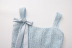 Blue Bow-Detailed Sleeveless Fitted Top