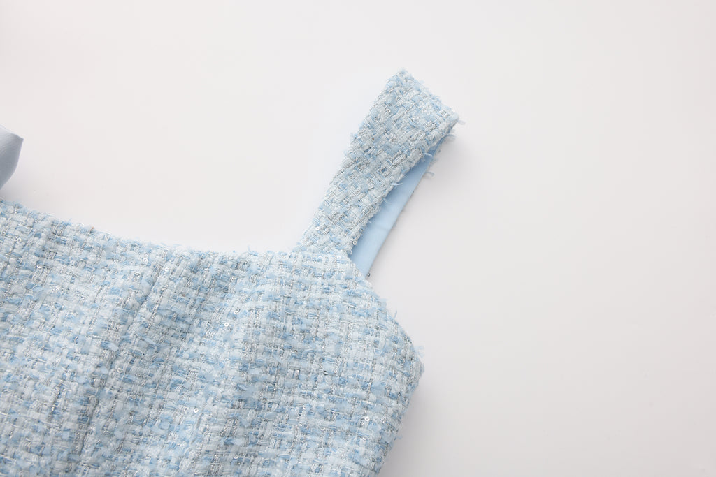 Blue Bow-Detailed Sleeveless Fitted Top