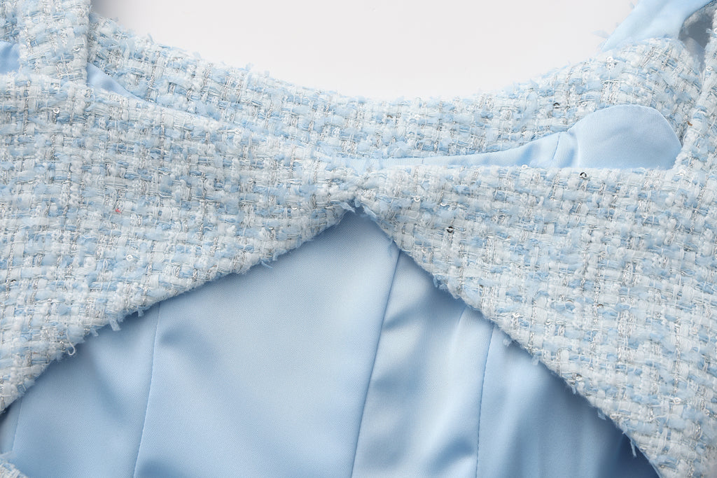 Blue Bow-Detailed Sleeveless Fitted Top