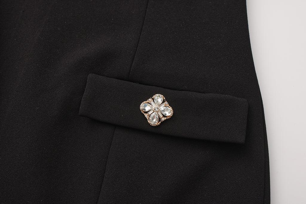 Black Bow Collared Waist-Cinching Dress