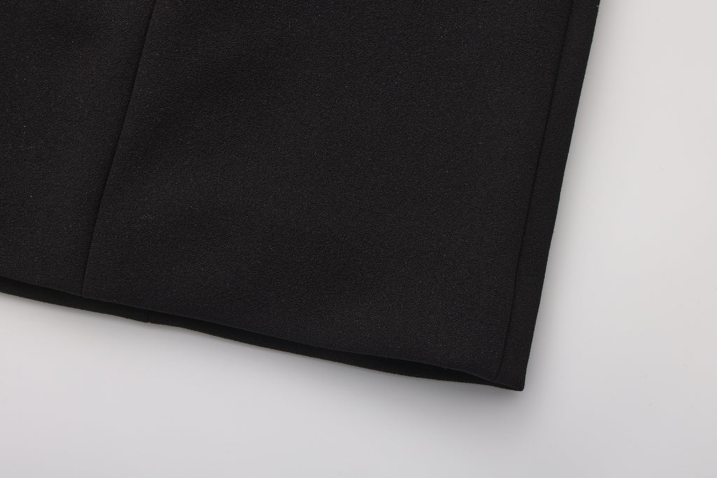 Black Bow Collared Waist-Cinching Dress