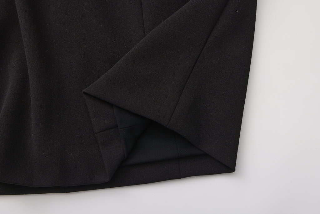 Black Bow Collared Waist-Cinching Dress