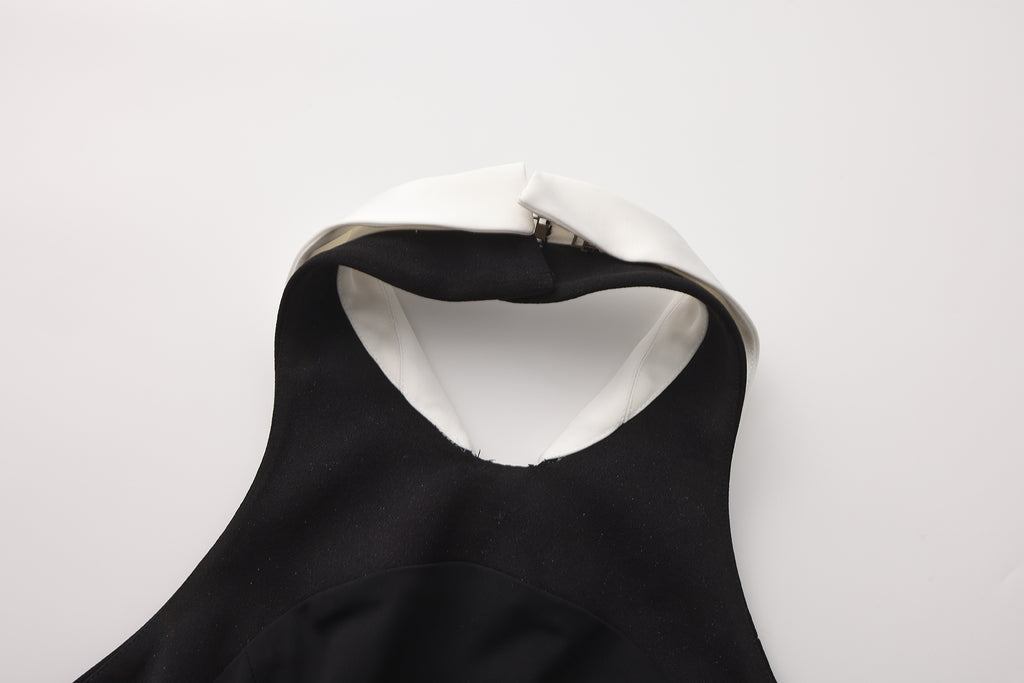 Black Bow Collared Waist-Cinching Dress