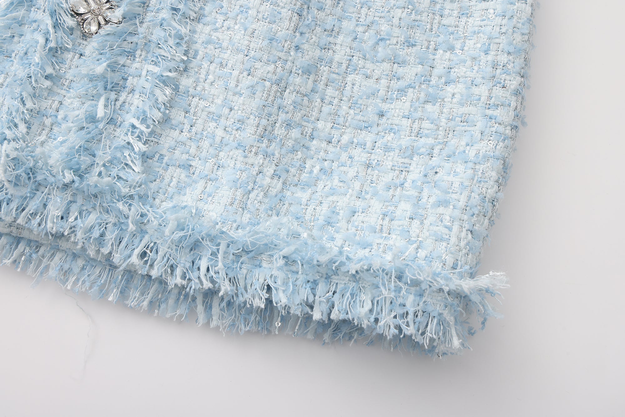 Blue Halter Beaded Tweed Dress