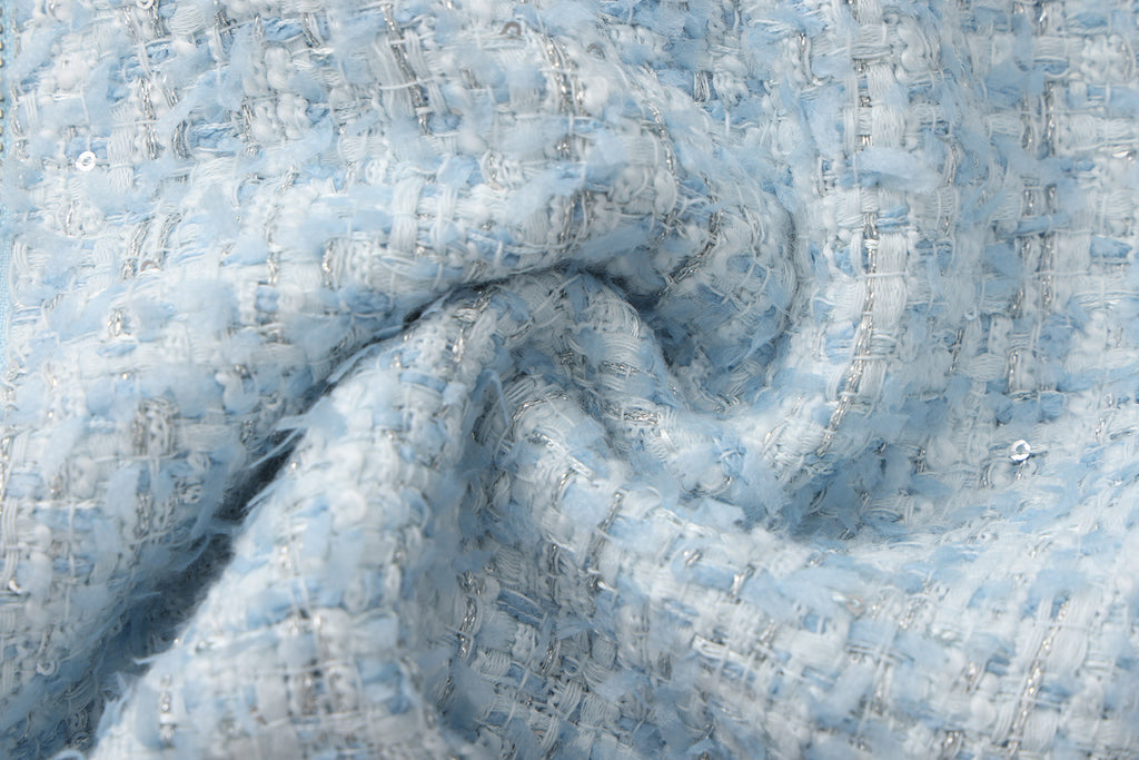 Blue Halter Beaded Tweed Dress