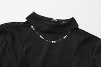 Black Bbeaded Mock-Neck False Two-Piece Top
