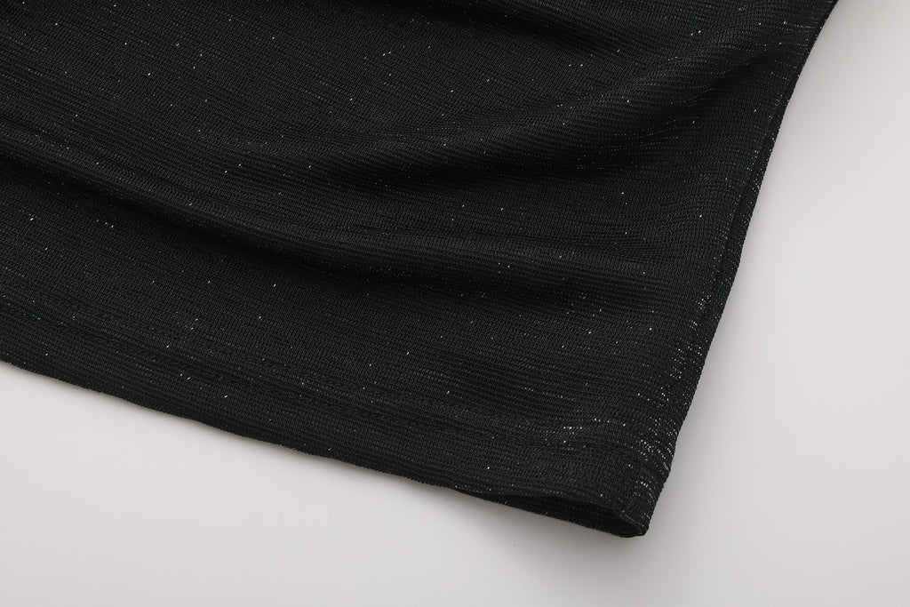 Black Bbeaded Mock-Neck False Two-Piece Top