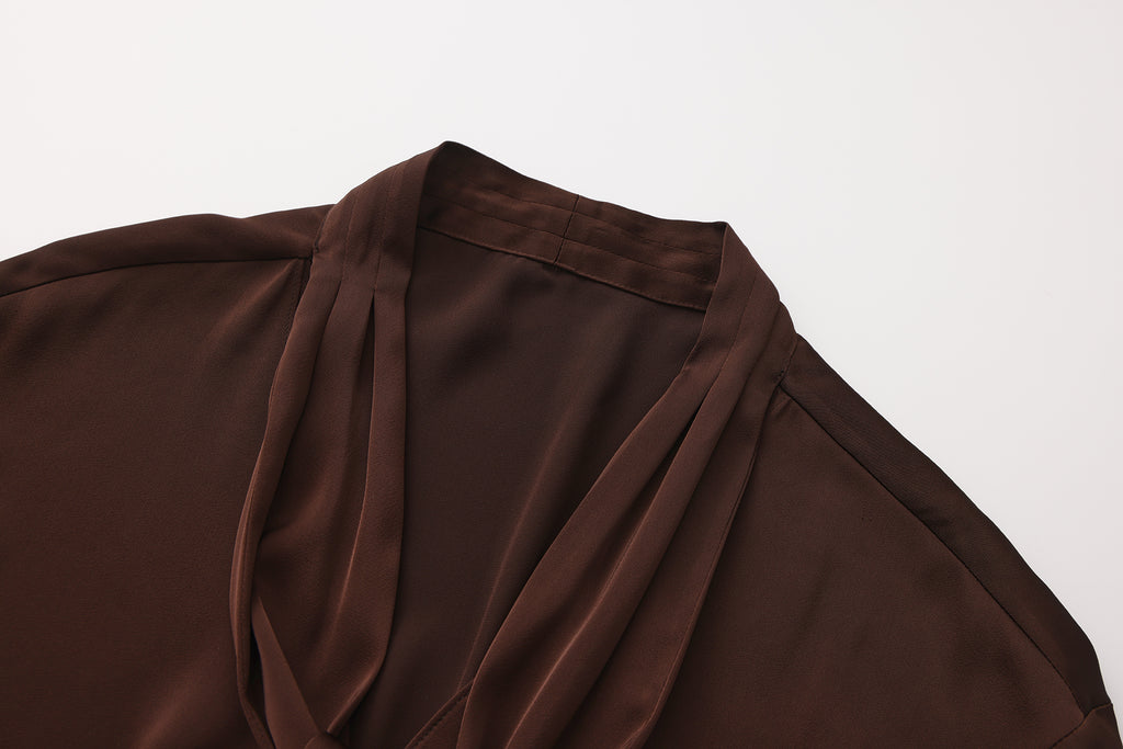 Brown Satin Ribbon Shirt