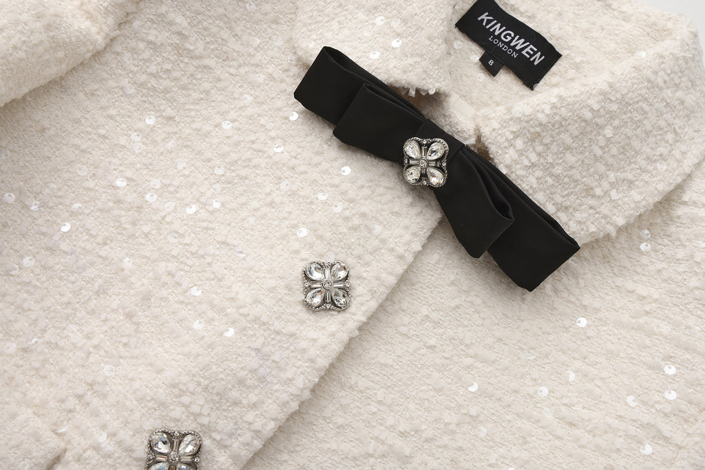 White Tweed Bow Jacket (Detachable Bow)