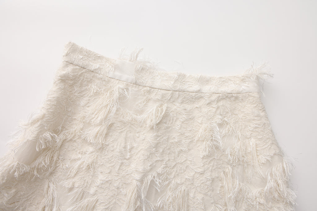 White Textured Fringe Skirt