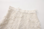 White Textured Fringe Skirt